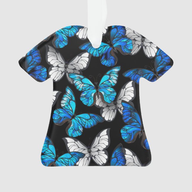 Dunkles Nahtloses Muster mit blauen Schmetterlinge Ornament (Vorderseite)