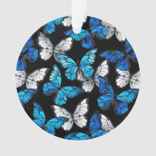 Dunkles Nahtloses Muster mit blauen Schmetterlinge Ornament