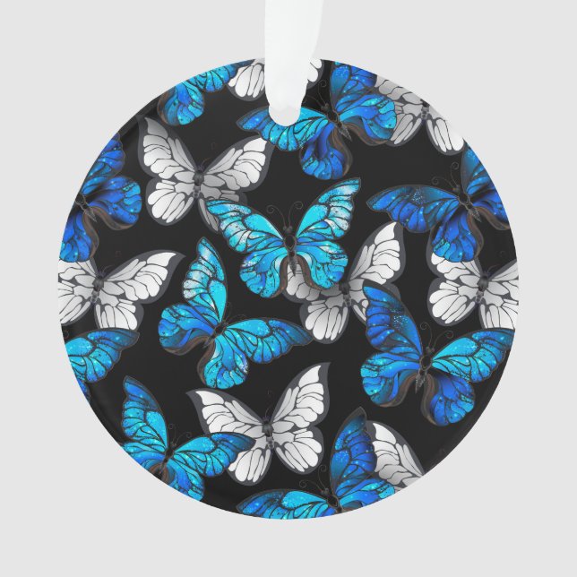 Dunkles Nahtloses Muster mit blauen Schmetterlinge Ornament (Vorderseite)