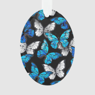 Dunkles Nahtloses Muster mit blauen Schmetterlinge Ornament