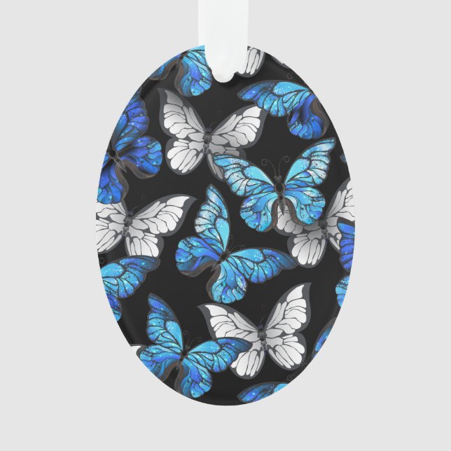 Dunkles Nahtloses Muster mit blauen Schmetterlinge Ornament (Vorderseite)