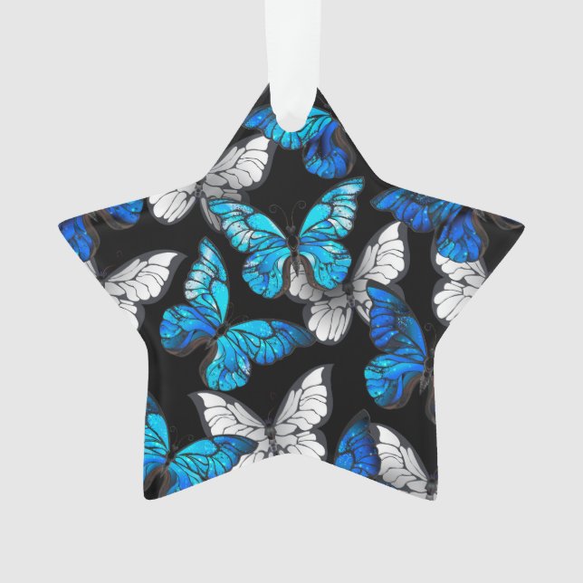 Dunkles Nahtloses Muster mit blauen Schmetterlinge Ornament (Vorderseite)