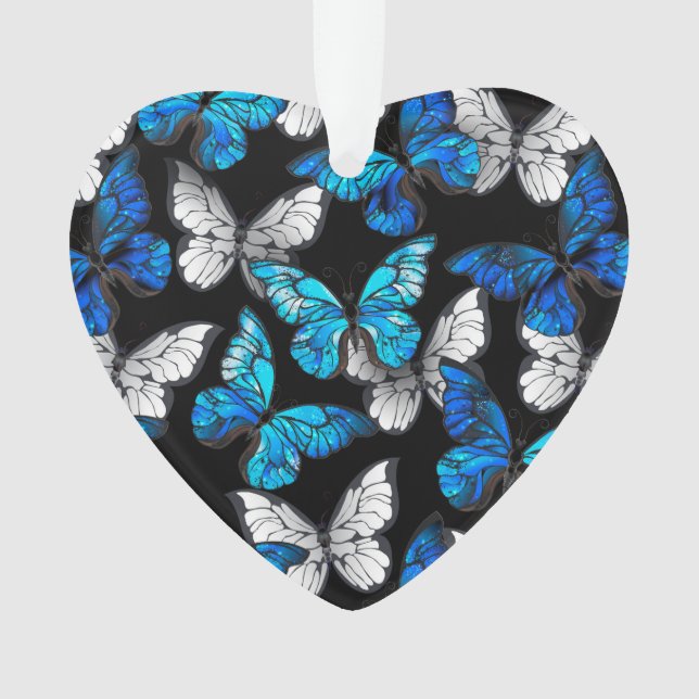 Dunkles Nahtloses Muster mit blauen Schmetterlinge Ornament (Vorderseite)