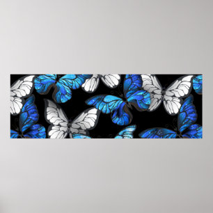 Dunkles Nahtloses Muster mit blauen Schmetterlinge Poster