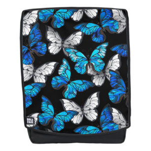 Dunkles Nahtloses Muster mit blauen Schmetterlinge Rucksack