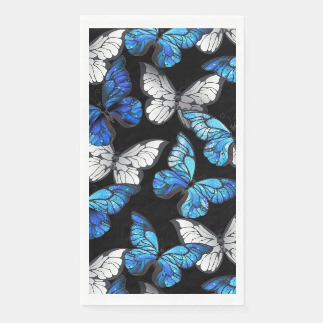 Dunkles Nahtloses Muster mit blauen Schmetterlinge Serviette (Vorderseite)