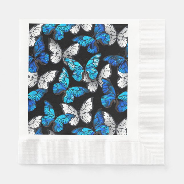 Dunkles Nahtloses Muster mit blauen Schmetterlinge Serviette (Vorderseite)