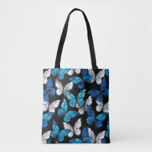 Dunkles Nahtloses Muster mit blauen Schmetterlinge Tasche