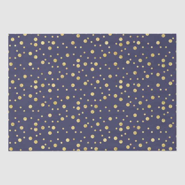 Dunkles Navy Blue Golden Chic Dots Tissue Seidenpapier (Vorderseite)
