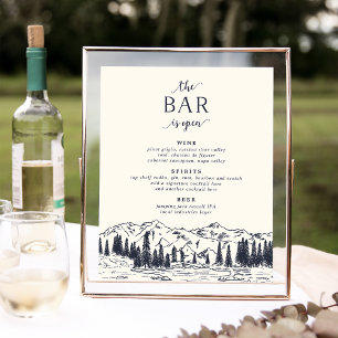 Dunkles Navy   Skizze der Berge Hochzeitsbar Menu  Poster
