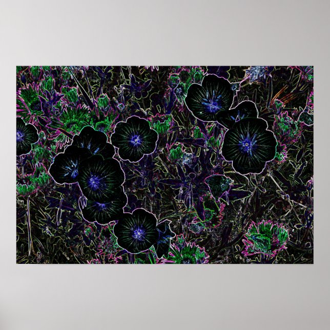 Dunkles Neon-Blumenposter Poster (Vorne)