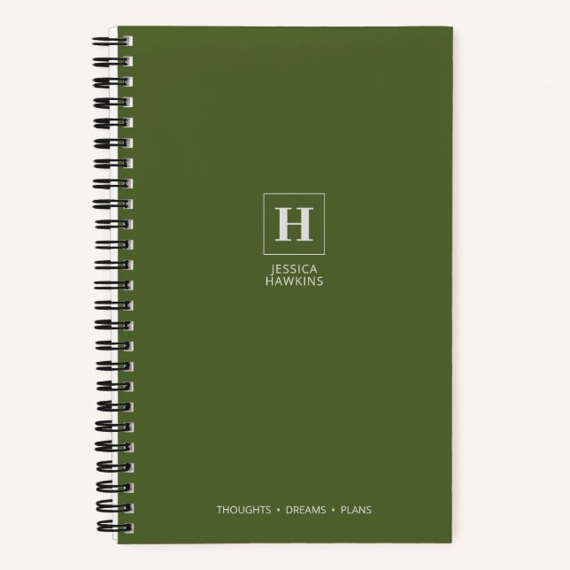 Dunkles Olivgrün Klassisches Monogramm Notizbuch (Vorderseite)