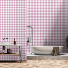 Dunkles Pastell-Rosa kariert mit grünem Büffel-Kar Tapete