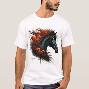 Dunkles Pferd mit fiery Mane T-Shirt