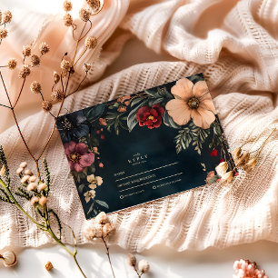 Dunkles Romantik-Hochzeitsthema RSVP Karte