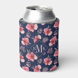 Dunkles rosa Aquarell-Muster des Monogramm- Dosenkühler