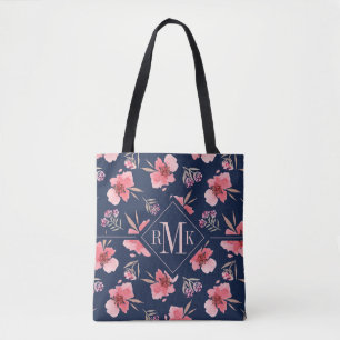 Dunkles rosa Aquarell-Muster des Monogramm-  Tasche