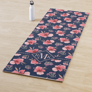 Dunkles rosa Aquarell-Muster des Monogramm- Yogamatte