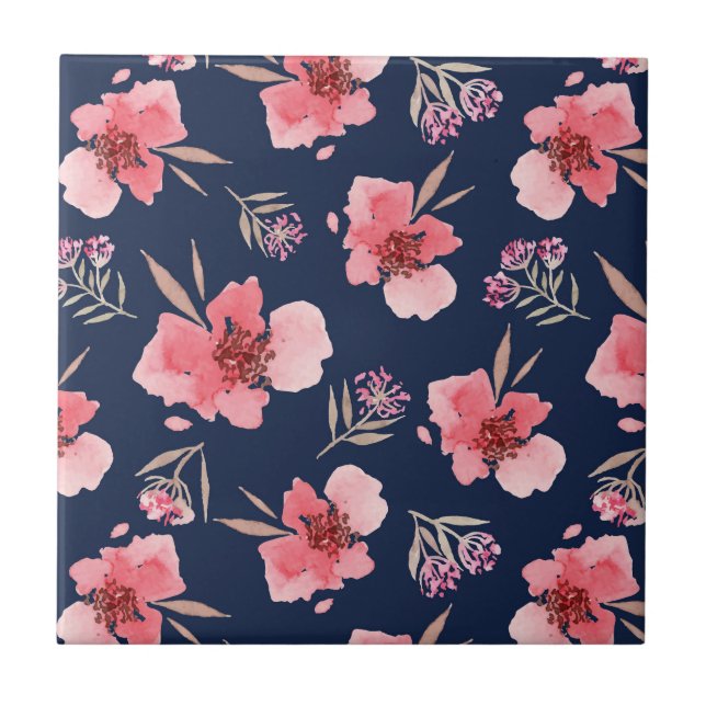 Dunkles rosa Aquarell-Muster Fliese (Vorderseite)