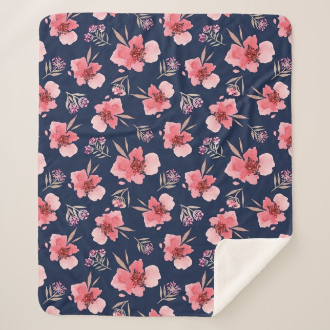 Dunkles rosa Aquarell-Muster Sherpadecke (Vorderseite)