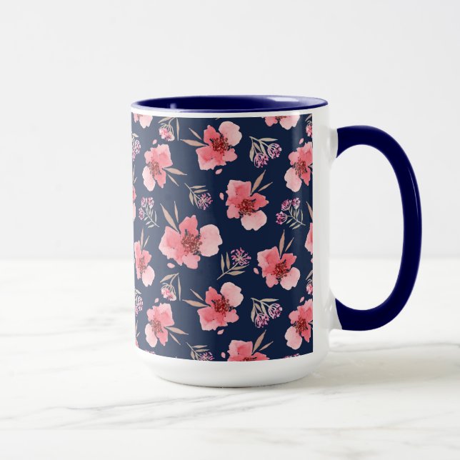 Dunkles rosa Aquarell-Muster Tasse (Rechts)
