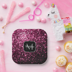 Dunkles Rosa falscher glänzender Glitter Funkeln M Pappteller
