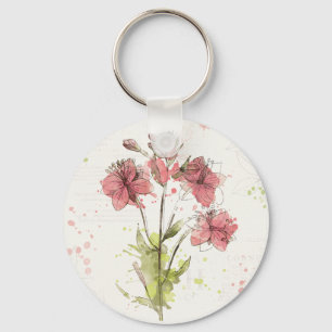 Dunkles rosa mit Blumenspritzen Schlüsselanhänger