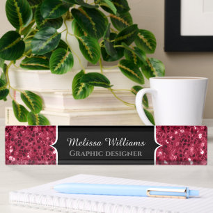 Dunkles Rosa Rot Magenta Faux Funkeln Monogramm Namensplakette
