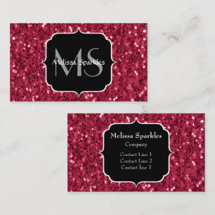 Dunkles Rosa Rot Magenta Faux Funkeln Monogramm Visitenkarte