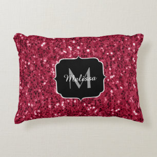 Dunkles Rosa Rot Magenta Faux Glitzer Monogramm Dekokissen
