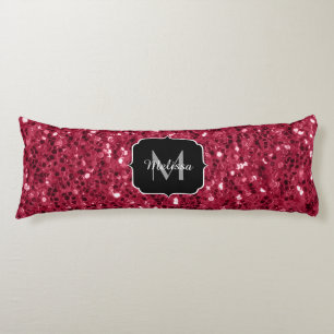 Dunkles Rosa Rot Magenta Faux Glitzer Monogramm Seitenschläferkissen