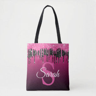 Dunkles Rosa Schwarzes Glitter-Monogramm Moderne L Tasche