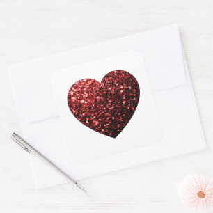 Dunkles rotes Herz falscher Glitter funkelt Quadratischer Aufkleber