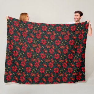 Dunkles rotes Weihnachtsblumenmuster Fleecedecke
