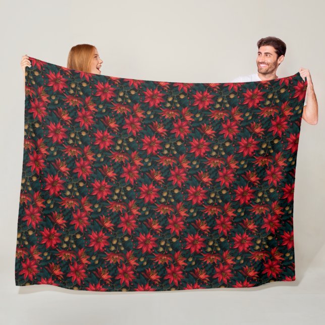 Dunkles rotes Weihnachtsblumenmuster Fleecedecke (Beispiel)