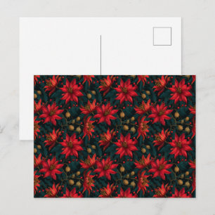 Dunkles rotes Weihnachtsblumenmuster Postkarte