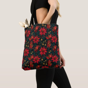 Dunkles rotes Weihnachtsblumenmuster Tasche