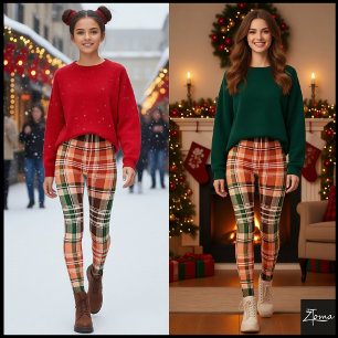 Dunkles Rustikales Orange Grün Braun Tartan Karo Leggings