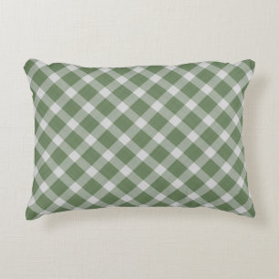 Dunkles Salbeigrün und weiß kariertes Gingham-Karo Dekokissen