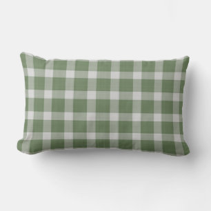 Dunkles Salbeigrün und weiß kariertes Gingham-Karo Lendenkissen