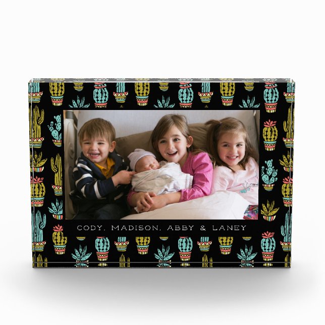 Dunkles Schmutz-Kaktus-Muster Fotoblock (Vorderseite)