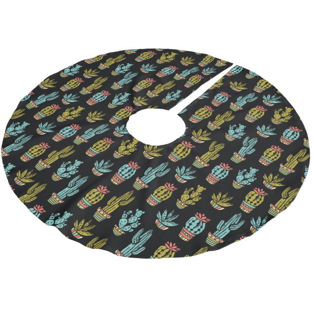 Dunkles Schmutz-Kaktus-Muster Polyester Weihnachtsbaumdecke (Schrägansicht)