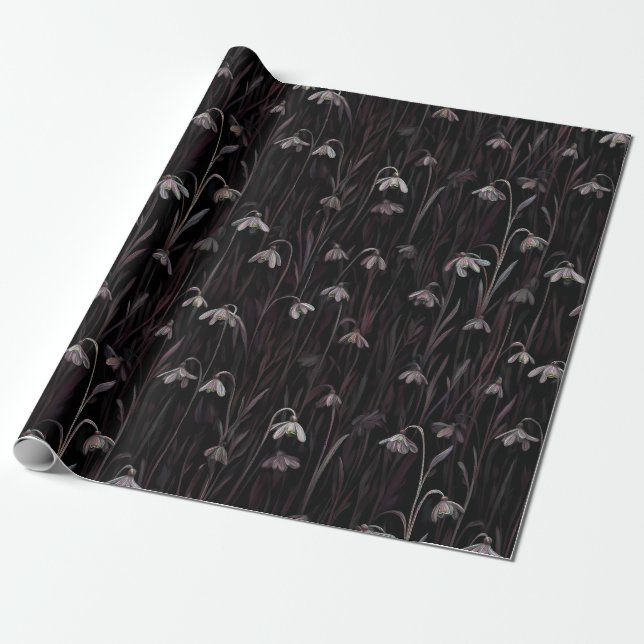 Dunkles Schneeglöckchen-Wrap-Papier Geschenkpapier (Ungerollt)