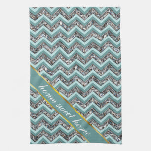 Dunkles Schneidglas und Aquamariner Zigzag Geschirrtuch