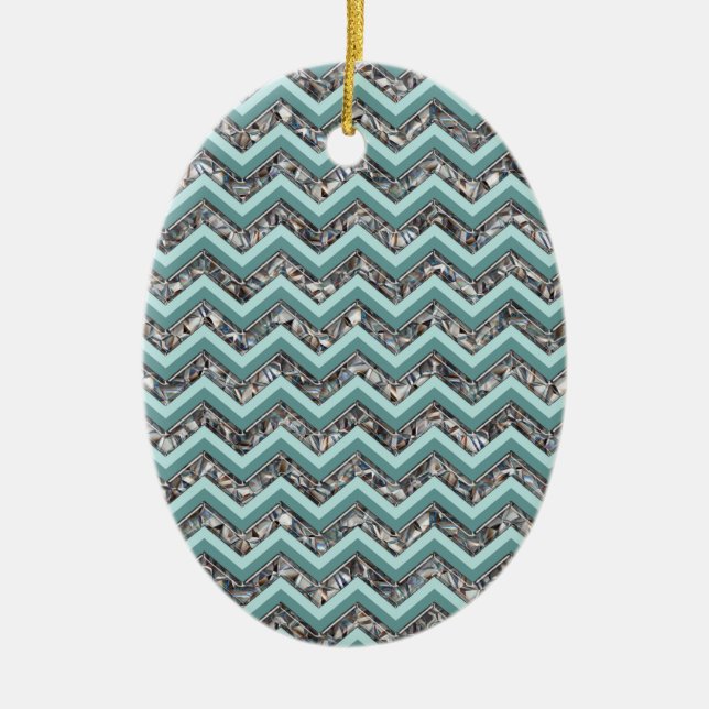 Dunkles Schneidglas und Aquamariner Zigzag Keramikornament (Vorne)