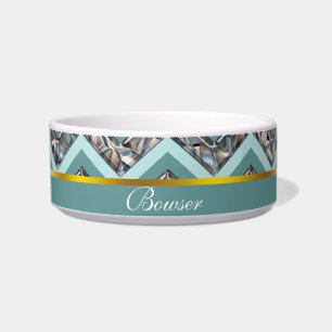 Dunkles Schneidglas und Aquamariner Zigzag Napf