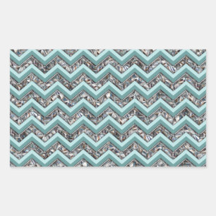 Dunkles Schneidglas und Aquamariner Zigzag Rechteckiger Aufkleber
