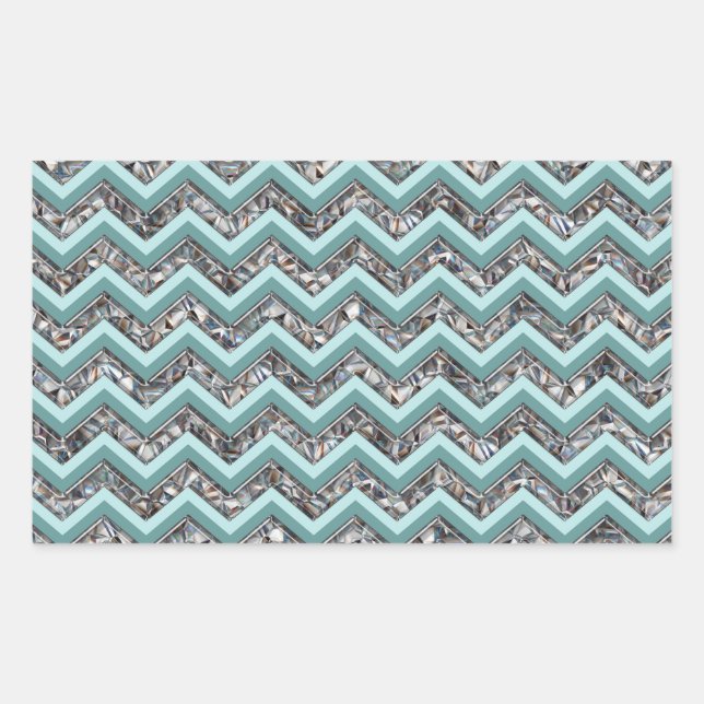 Dunkles Schneidglas und Aquamariner Zigzag Rechteckiger Aufkleber (Vorderseite)