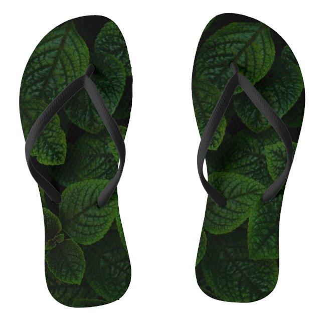 Dunkles Smaragdgrün Texturiertes Blätter Muster Flip Flops (Fußbett)