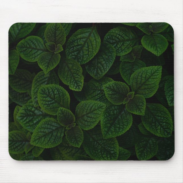 Dunkles Smaragdgrün Texturiertes Blätter Muster Mousepad (Vorne)